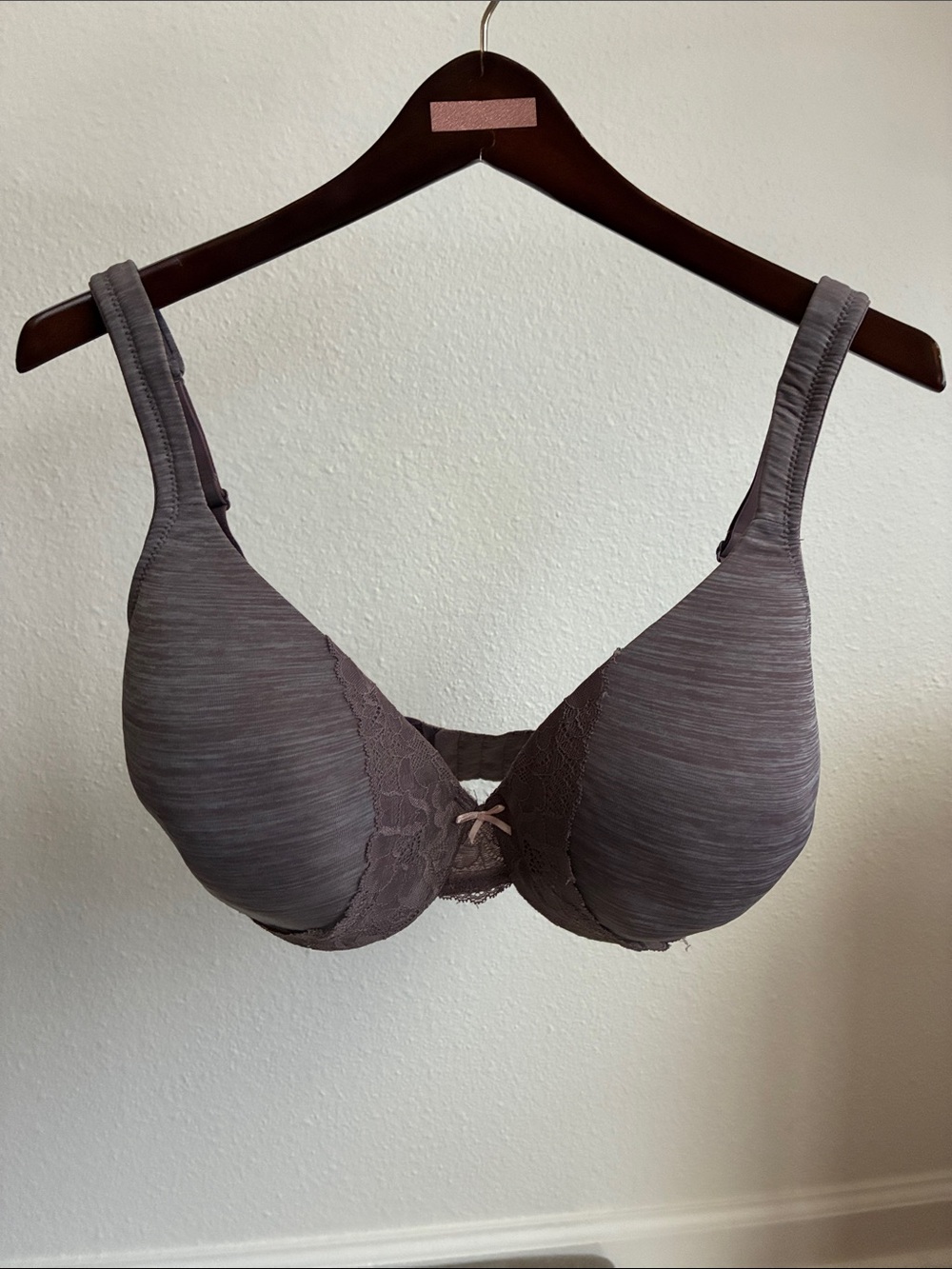 Cacique Lace-Trim Underwire Bra - Mauve Gray